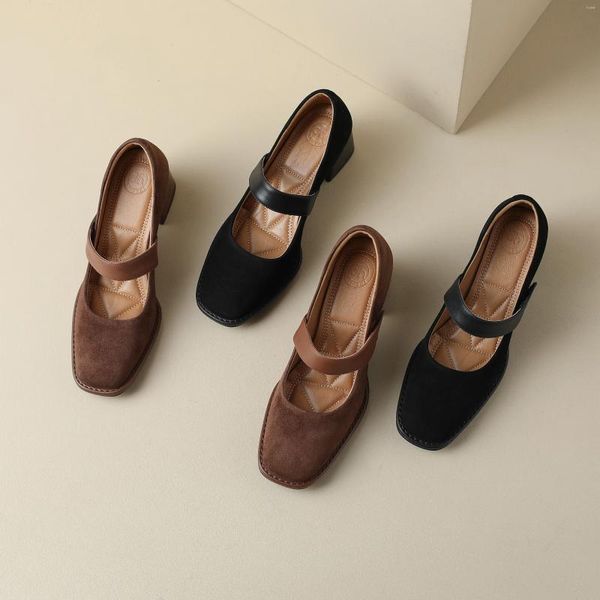 Zapatos de vestir para mujer, tacones de 5,5 cm de cuero genuino, moda elegante, conciso, alta calidad, punta cuadrada, tacón grueso A127