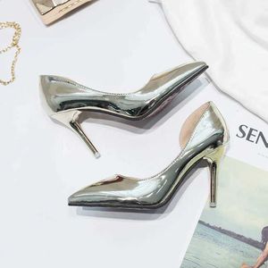 Dress Shoes Women Pumps High Heel Silver Sexy Patent Leather Sliver Shoes For Women Stilettos Fashion Luxury Wedding Party Shoes Big Size H240521