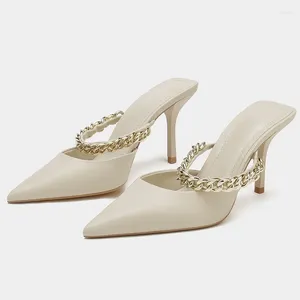Robe chaussures femmes pompes chaîne de luxe conception talons hauts pantoufles été mode mules diapositives femme femme sexy sandales blanc