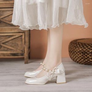 Chaussures habillées femmes pompes mary jane bowtie dame patent cuir talons hauts élégant femelle chunky talon de mariage folle chaussures dames chaussures