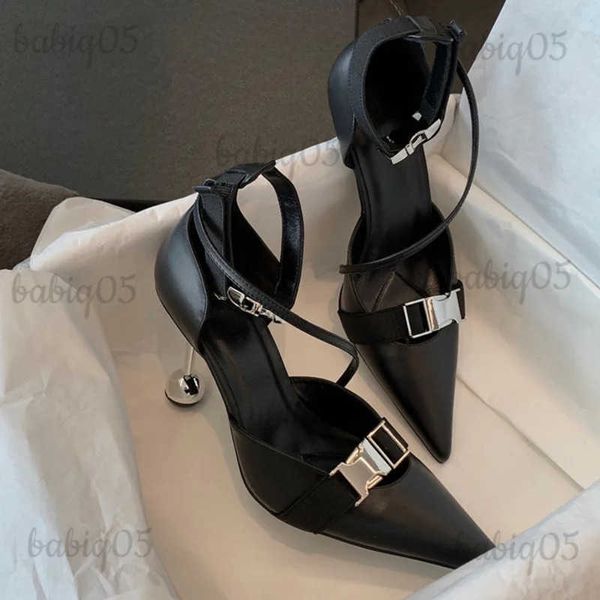 Robe chaussures femmes pompes bout pointu strass métal talons hauts femme robe de soirée pompes sur tasse mules à talons T231117