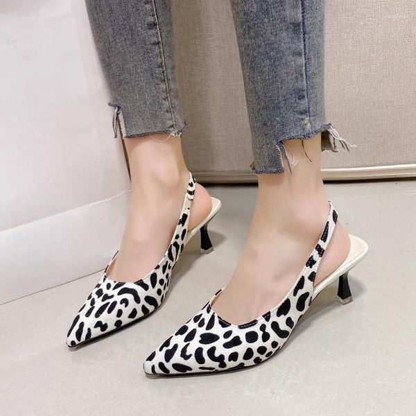 Zapatos de vestir Mujer 2024 Marca Slingbacks Tacones altos Moda Leopardo Impresión Oficina y carrera Sexy Punta puntiaguda Sandalias