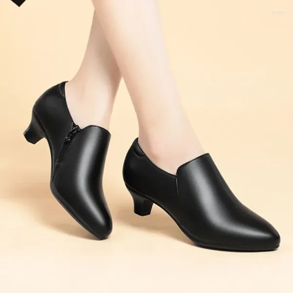 Zapatos de vestir para mujer, tacones altos de trabajo negros, punta estrecha, cremallera lateral, moda, cómodos, antideslizantes, zapatos de oficina, zapatos femeninos