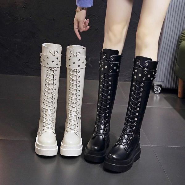 Chaussures habillées bottes pour femmes sous le genou 2021 printemps et automne simple filet rouge peu épais semelle intérieure haute courte