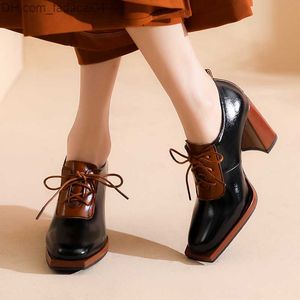 Dress Shoes Women's Brand High Heel Fashion Oxford Short Fat Pump 2023 Spring New Trend Dress Party Parce Square Teen Dames Casual schoenen Z230710