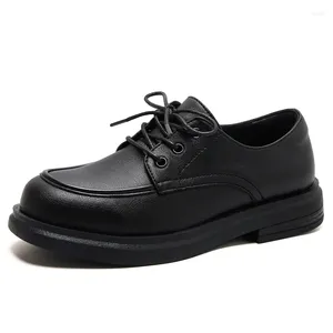 Geklede schoenen Dames Britse stijl Dikke hakken Dames College Work Single Lady Fashion Lace-up Low Tops