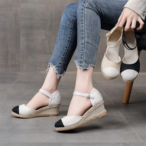 Robe chaussures femmes espadrilles été 2024 en sandales à talons compensées femme confort décontracté pompes à bout fermé chaussures sandalias