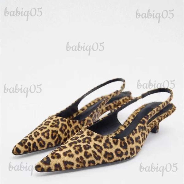 Chaussures habillées Sandales à fond plat pour femmes Summer Leopard Pointed End Femme Mules ZAZA 2023 Mode Animal Print Chaussures de plage à talons bas T231121