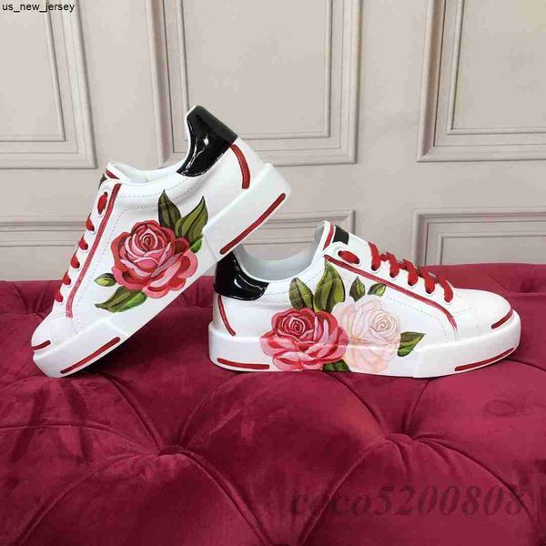 Zapatos de vestir Pisos de mujer Zapatos casuales Zapatos deportivos blancos Flores rosas Apliques Punta redonda Zapatillas de deporte con estampado de cuero genuino para mujer J230522