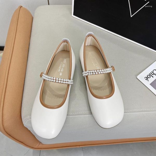 Zapatos de vestir Pisos de mujer Perlas de boda blancas Mary Jane para mujer Barco Cuerda Bead Sweet Ladies Zapato Primavera Otoño