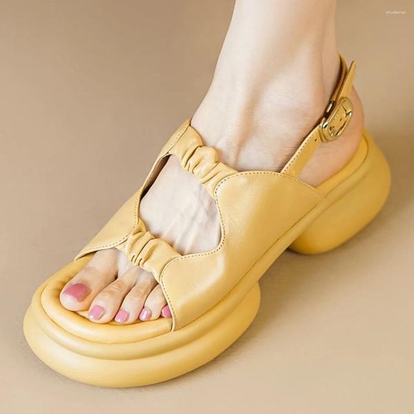 Zapatos de vestir para mujeres de cuero genuino de cuero grueso sandalias de verano sandalias de verano de la banda estrecha slingback casual femenino venta diaria