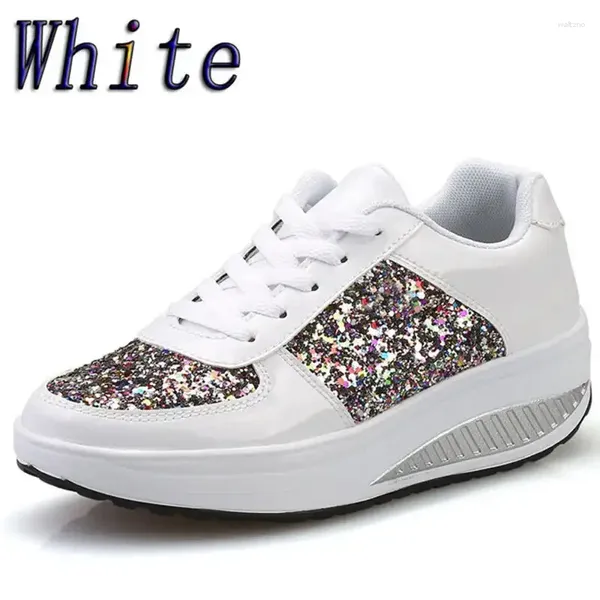 Chaussures habillées paillettes de paillettes Plateforme de coin les baskets à la mode Lacet Up Up Not Slip Casual Walking Low Top