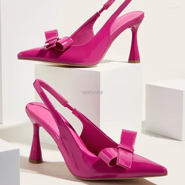 Robe chaussures femmes été à talons hauts 2023 bowknot rose rouge transparent décorer sandales de mode pointues pompes à talons aiguilles
