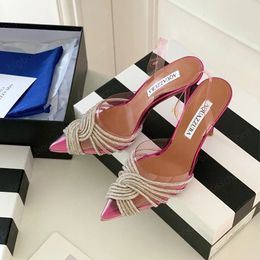 Chaussures habillées talons hauts féminins 2023 Designer de printemps d'été Fashion Luxury Aquazzura PVC Crystal Diamond Sandales 6.5 10 Bureau Cocket Cocktail Forme