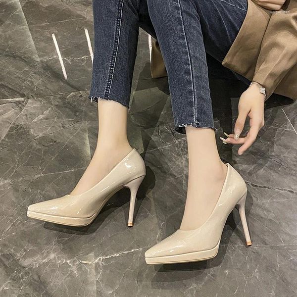 Zapatos de vestir Mujer Tacones Altos Moda Clásico Charol Desnudo Punta Puntiaguda Boda Formal