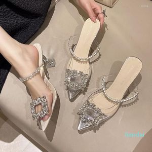 Dress Shoes Women's High Heel Sandalen Sexy transparante Slingbacks Rhinestone Buckle Stiletto Fashion Party Pumps