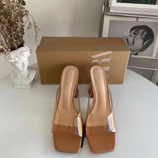 Zapatos de vestir para Mujer, tacones altos, PVC transparente, con cabeza cuadrada, Zapatos para Mujer, sandalias de verano