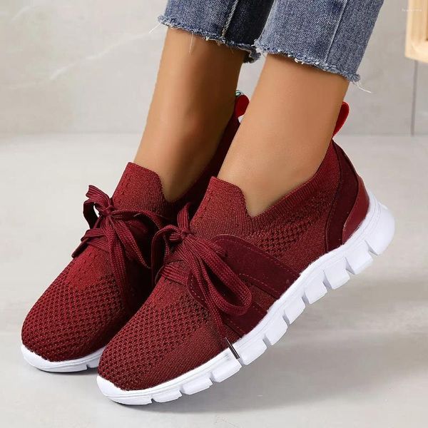 Zapatos de vestir Zapatillas de punto para mujer Malla transpirable con cordones para correr Calzado informal y elegante