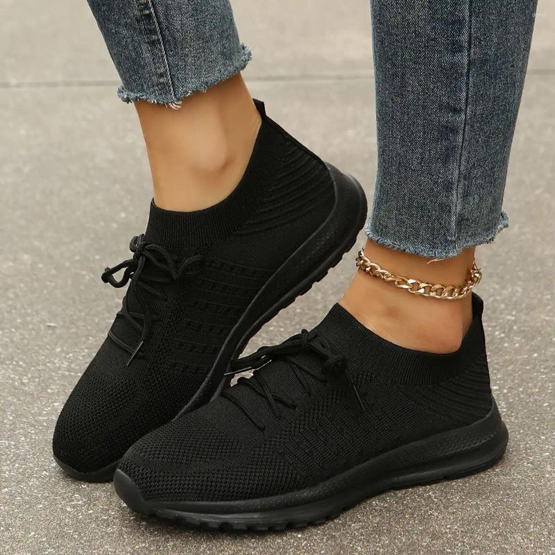 Zapatos de vestir de las mujeres de punto deportes ligero transpirable color sólido corriendo casual zapatillas de deporte