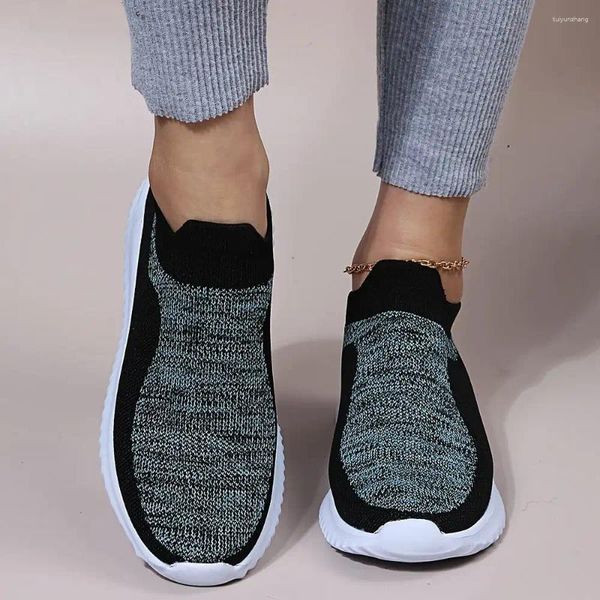 Chaussures habillées Baskets tricotées à semelle basse pour femmes, respirantes, légères, à enfiler, sport décontracté