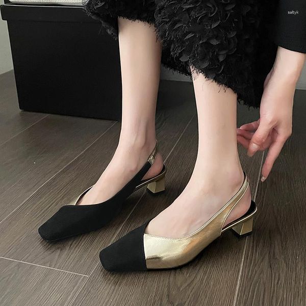 Chaussures habillées femmes en vente 2023 haute qualité Slingbacks pompes été bout carré sandales Sexy Patchwork dames talons Zapatos