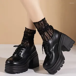 Jurk Schoenen Dames Oxford Platform Lace Up Leer Super Hoge Hakken Casual Dikke Zool Lolita Vrouwelijke Plus Size 1591N