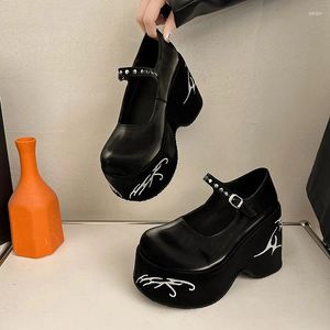 Dress Shoes Women's Platform Hoge hakken Gothic Lolita Mary Jane Casual vrouw hakken feestpartjes dikke bodempompen zwarte loafers