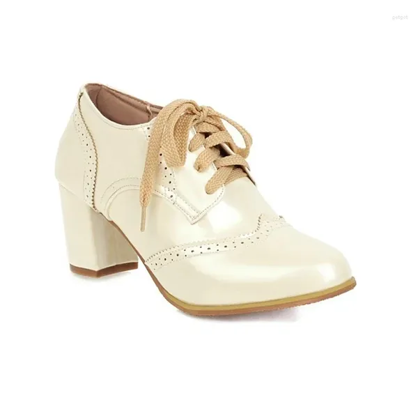 Zapatos de vestir Bomba de mujer Zapato brogue poco profundo Vintage Tacón grueso Recorte Cordón Moda femenina Elegante Damas Alto 6 cm Fiesta 583