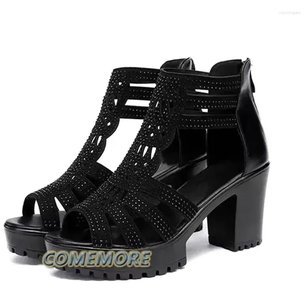 Chaussures habillées Plateforme de sandales féminines High-Heel Noir Anti Slip Open Toe Toe Gladiator pour les femmes Roug Roug Round Outdoor Outdoor