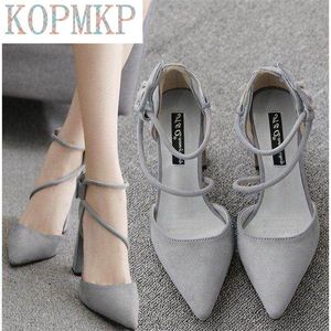 Dress Shoes Women's Shoes Sandalen Vrouw Dikke Dikke met met hoge hakken puntige stiletto Sexy Nightclub Buckle Strap Zapatilla Mujer 230203