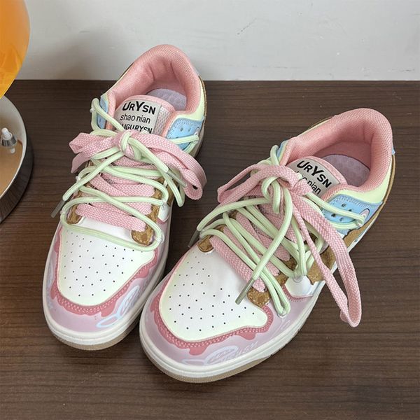 Zapatos de vestir, zapatillas de deporte para mujer, zapatos deportivos, zapatos planos de plataforma Kawaii, moda informal Harajuku, zapatos vulcanizados de color rosa para mujer, caída de primavera 230225