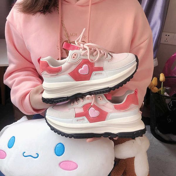 Zapatos de vestir, zapatos deportivos para mujer, nueva moda, zapatos de mujer de estilo coreano rosa, primavera 2022, zapatillas transpirables para niña, zapatillas informales antideslizantes AA230328