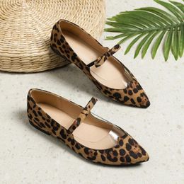 Sapatos de vestido feminino elegante pointe plana mary jane leopardo impressão arco boca rasa único plus size XQ103-3