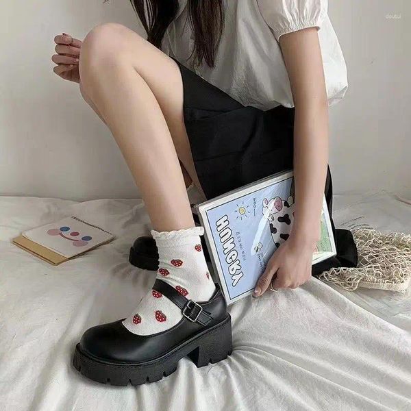 Zapatos de vestir Calzado de verano para mujer Tacones altos negros en plataforma de tacón Estilo japonés Lolita para mujer 2023 Cuero normal Casual A E