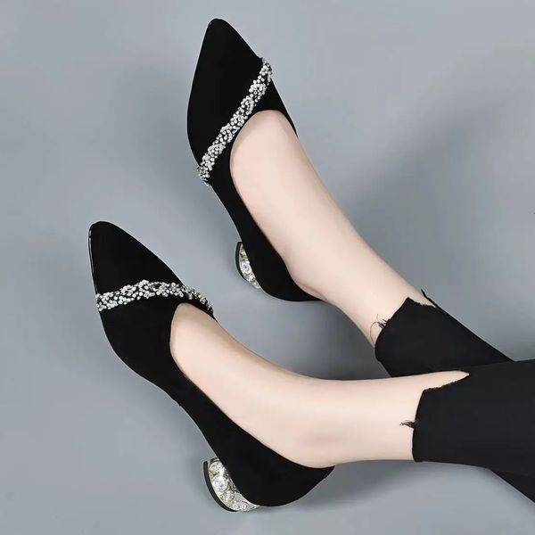Chaussures habillées Chaussures d'été pour femmes Chaussures en diamant pour femme Strass Bureau Talon bas Élégant avec cristaux Noir Élégant en promotion 231108