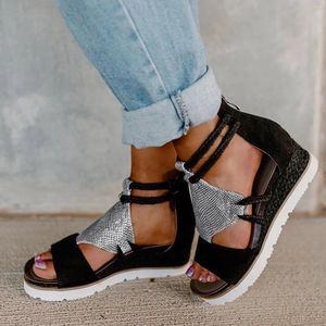 Chaussures habillées sandales d'été pour femmes talons ouverts ouverts de poisson bouche zipper zipper sole pente de style romain zapatos mujer 2024