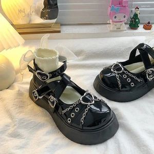 Robe chaussures femmes été pantoufles gothique bout rond filles noires talons épais style punk sandale femme lolita décontracté blanc plat