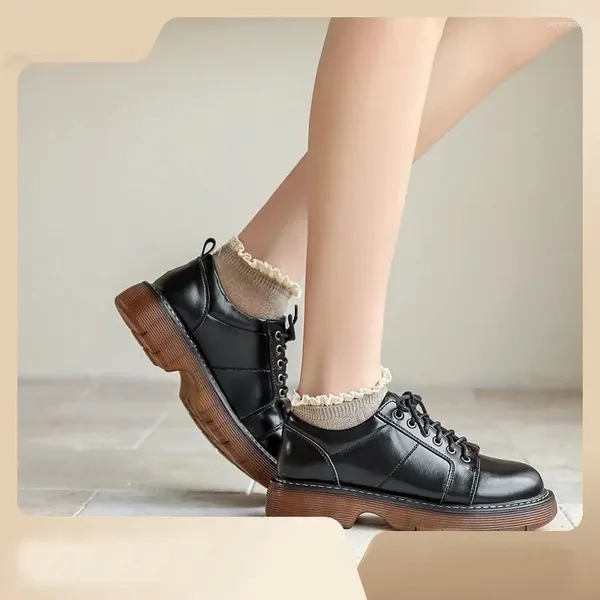 Zapatos de vestir para mujer Tacón grueso Oxford Soft Split Cuero Ladies Brogues Vintage Lace Up Casual Oxfords para mujeres Calzado