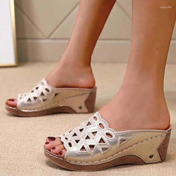 Robe chaussures femmes sandales mode poisson bouche chaussure évider femme sans lacet femmes compensées chaussures femme