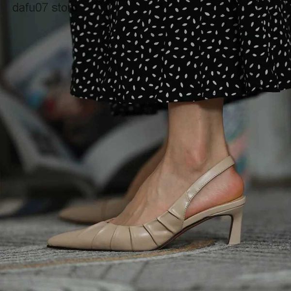 Chaussures habillées Femmes Sandales Style français Dames modernes Chaussures élégantes Sandales d'été en peau de vache Slingbacks Pompes à ressort sur talon fin 6CM Point ToeH2431
