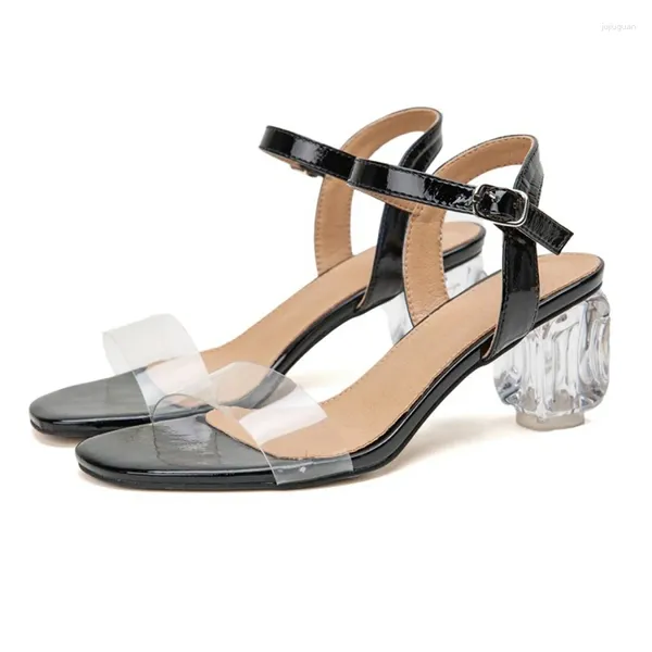 Zapatos de vestir Sandalias de mujer PVC Jelly Crystal Heel Transparente Sexy Clear Tacones altos 5.5 cm Bombas de verano Tamaño grande 43 6006-9