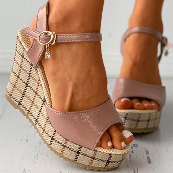 Chaussures habillées femmes sandales talons Super hauts poisson bouche Wedge dames un mot boucle ceinture confortable talon d'été