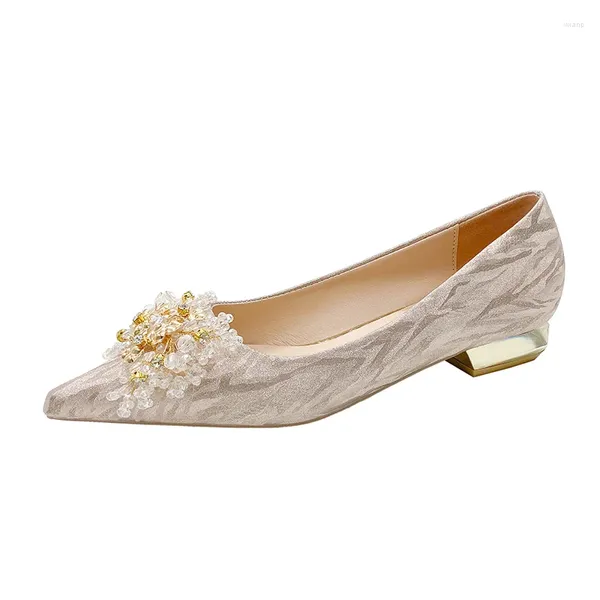 Zapatos de vestir Mujeres Lentejuelas Plata Champagne Pisos 2 cm Boda Novia 2024 Compromiso Dama de honor Tacones gruesos