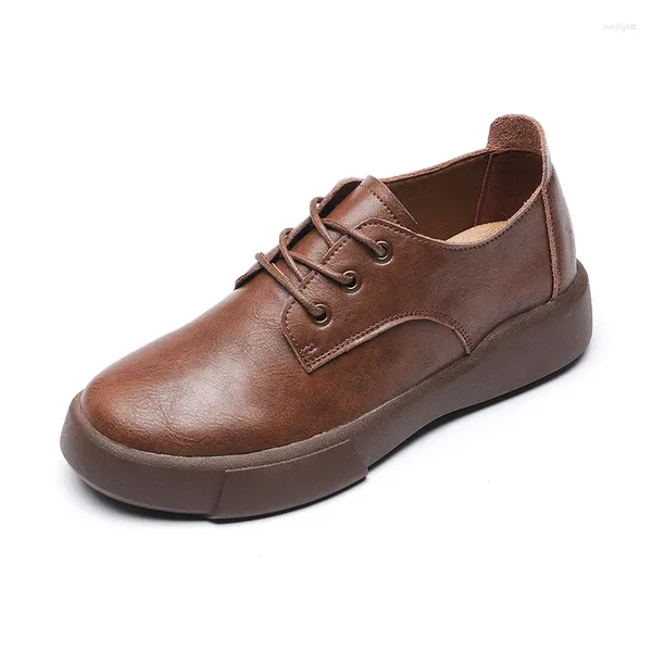 Zapatos de vestir mujeres primavera otoño retro cuero genuino Oxford Brwon negro resbalón en niñas diario casual mocasines hechos a mano plataforma plana 354