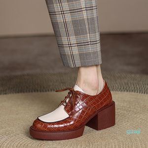 Zapatos de vestir Mujer Tacones gruesos Fiesta Boda Mujer Punta redonda Plataforma para mujer Oxford Oficina Bombas Brogues Hecho a mano