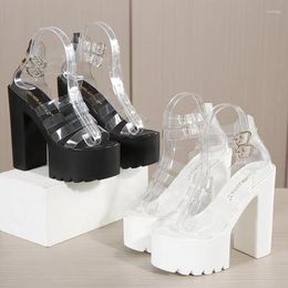 Chaussures habillées femmes Transparent sandales à talons hauts talon épais plate-forme bottes été tendance creux spectacle Sexy bout ouvert 2023