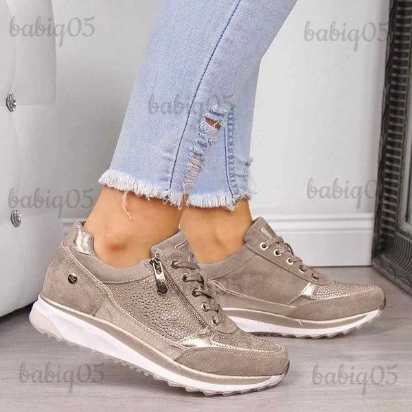 Zapatos de vestir para mujer Zapatos vulcanizados Moda Cremalleras de cristal Zapatillas doradas Plataforma Primavera Casual con cordones Tenis de lujo Mujer 2023 Nueva marca T231117