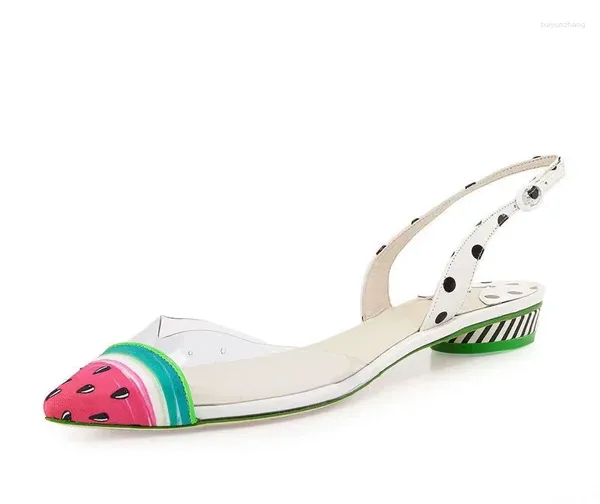 Zapatos de vestir Mujer Sandía Punta estrecha Cuadrado Tacones bajos Sandalias con correa en el tobillo Vacaciones para mujer Hebilla de PVC Slingback