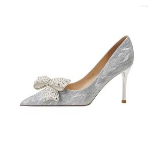 Dress Shoes Women Wedding Party Stiletto Pearls Bride Girl Silver Pointed High Heel