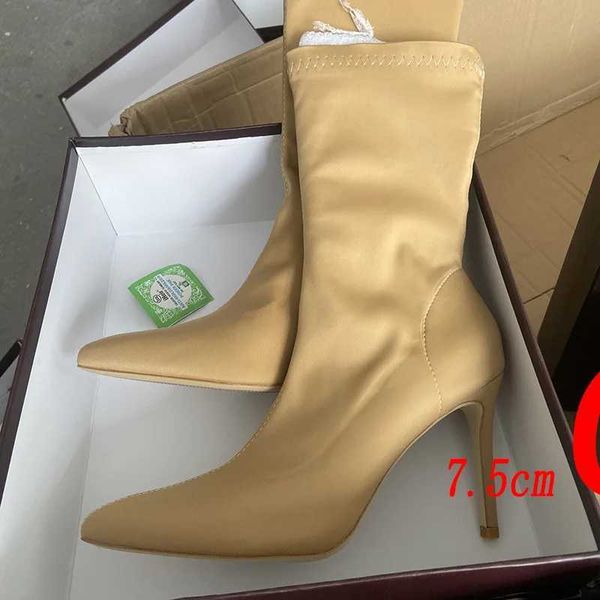 Chaussures habillées Femmes 7.5cm 10cm bottes hautes bas vert bas cheville courte femmes strip-teaseuses hiver coin orteils satin sexy chaussuresU7RL H240321